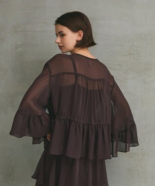 GRACE CONTINENTAL シフォンフリルポンチョ ブラウン