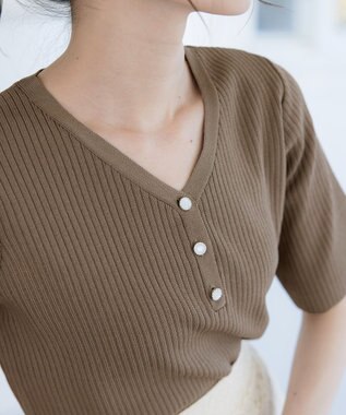 Tiaclasse 【洗える】ボタンニットトップス モカ