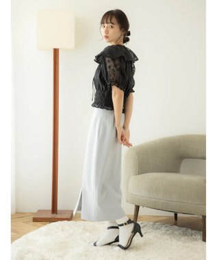 earth music&ecology 衿付きフラワーブラウス Black