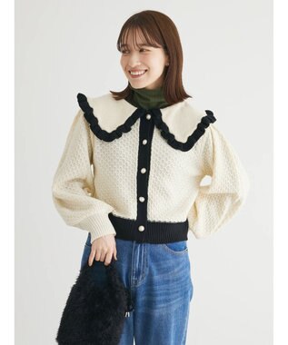 Green Parks ・Ｐｅｔｉｔ　Ｆｌｅｕｒ　ビッグカラーニットカーデ Ivory