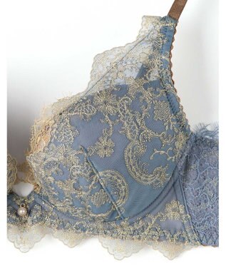 AMPHI ブラジャー 谷間メイク 脇高設計 細身え効果 Gカップまで対応 大きいサイズ 【Glama-Rich グラマリッチ 脇スッキリタイプ】ブラ BYJ603 アンフィ／ワコール ブルー