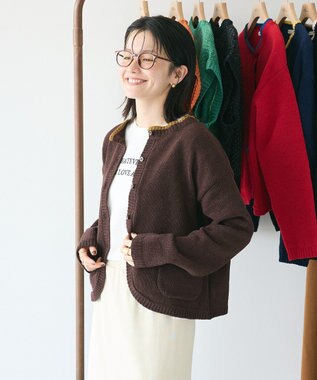CRAFT STANDARD BOUTIQUE キナリノコラボ/洗える配色モールニットカーディガン/24AW Brown