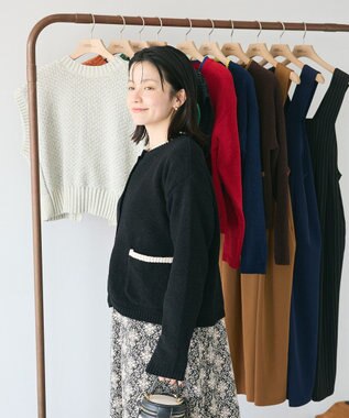 CRAFT STANDARD BOUTIQUE キナリノコラボ/洗える配色モールニットカーディガン/24AW Black