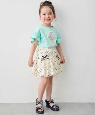 ANY KIDS 【綿100%】ひんやり フリル袖 もしゃもしゃTシャツ ミント×アイス