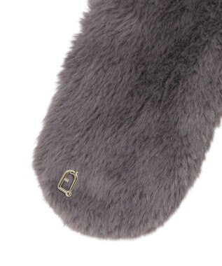 MOONBAT FURLA（フルラ）プチリボンマフラー  アーチロゴ フェイクファー チャコールグレー