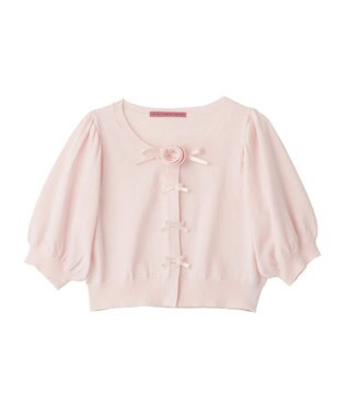 Maison de FLEUR ローズニット半袖カーディガン Pink