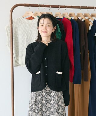 CRAFT STANDARD BOUTIQUE キナリノコラボ/洗える配色モールニットカーディガン/24AW Black