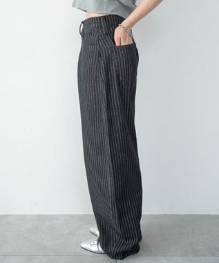 WEGO ワイドカーブデニムパンツ ブラックストライプ