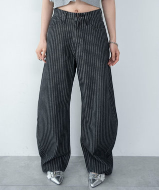 WEGO ワイドカーブデニムパンツ ブラックストライプ