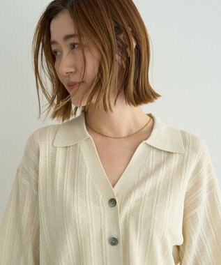 YECCA VECCA ストライプメッシュニットカーディガン Ivory