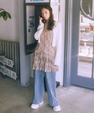 earth music&ecology フロントリボンチェックミニキャミワンピース Check Brown