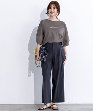 ANY SIS L 【ストレッチ・接触冷感・撥水・UVカット・洗える】エアリーストレッチ ワイドパンツ ネイビー