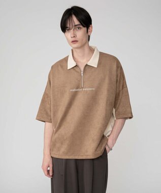 WEGO 【ユニセックス着用ITEM/MLサイズ展開】フェイクスウェードドルマンハーフZIPT（SS） ブラウン