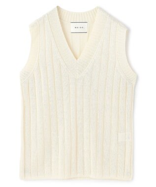 BEIGE， OPTICAL /  ペーパーヤーン Vネックリブニット Ecru