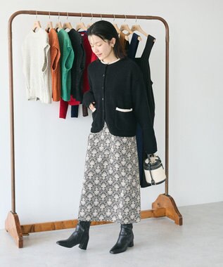 CRAFT STANDARD BOUTIQUE キナリノコラボ/洗える配色モールニットカーディガン/24AW Black