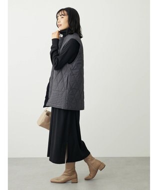 Green Parks ヒョウタンキルトミドル丈ベスト Charcoal Gray