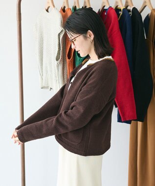 CRAFT STANDARD BOUTIQUE キナリノコラボ/洗える配色モールニットカーディガン/24AW Brown