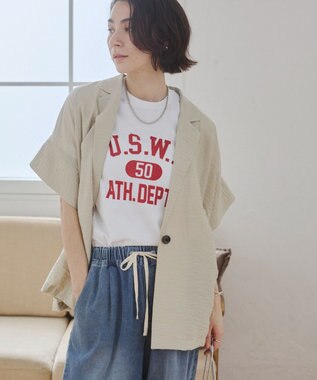 WEGO 【ANGIE VINTAGE】接触冷感半袖ジャケット ホワイトアイボリー