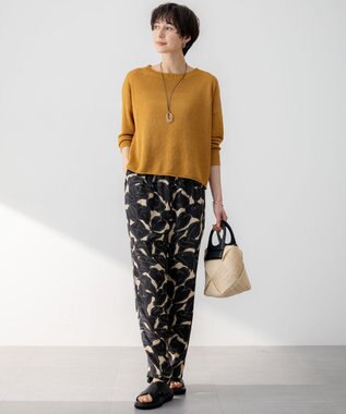 23区 S 【洗える】Ratti フラワーアートプリント ワイド パンツ ブラック×ベージュ