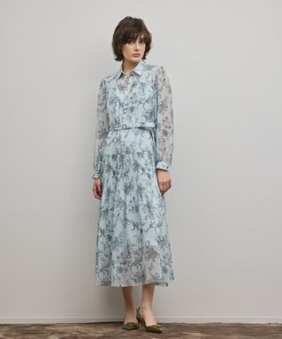 GRACE CONTINENTAL フラワープリントプリーツワンピース ブルー