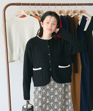 CRAFT STANDARD BOUTIQUE キナリノコラボ/洗える配色モールニットカーディガン/24AW Black