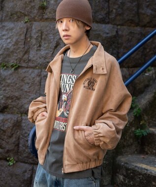 WEGO 【ユニセックス着用ITEM/MLサイズ展開】フェイクスウェードロゴスウィングトップ ベージュ