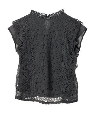 Green Parks ・Ｐｅｔｉｔ　Ｆｌｅｕｒ　フレンチレーシ－ブラウス Charcoal Gray