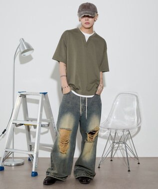 WEGO 【ユニセックス着用ITEM】キーネックフェイクレイヤードT（SS） カーキ