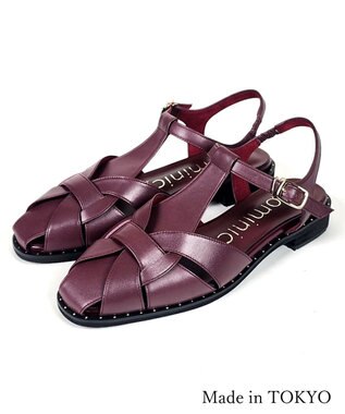 Dominic3 スタッズピース レザーケージサンダル