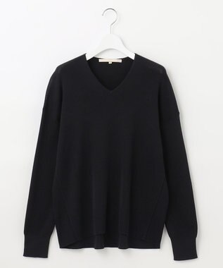 自由区 【XSサイズ～/洗える/セット着用可】ドライコットンハイゲージVネック ニット ネイビー系