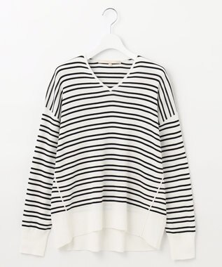 自由区 【XSサイズ～/洗える/セット着用可】ドライコットンハイゲージVネック ニット ホワイト系1