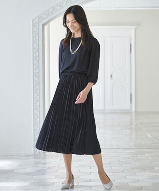 ANY 【ウエストゴム】プリーツワンピース ネイビー