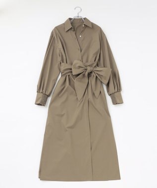 #Newans 【ANSWER for 産前産後ママ】リボン取り外し可能！シャツカラーワンピース カーキ系