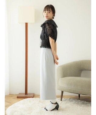 earth music&ecology 衿付きフラワーブラウス Black