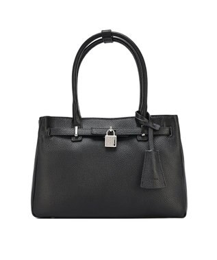 style code 【PADMA/パドマ】 キーチャーム付 本革ベルトデザインハンドバッグ ブラック