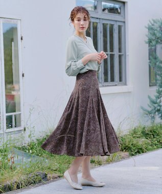 Tiaclasse 【洗える】フラワープリントスカート ブラウン