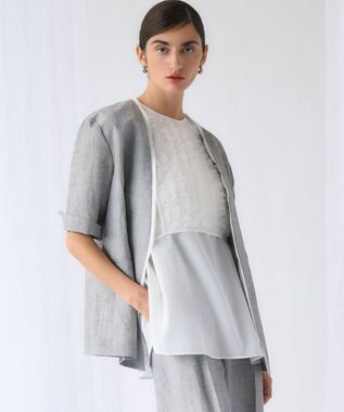  【GOLD LABEL】ウールリネン ノーカラー ジャケット
