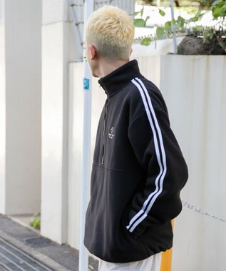 WEGO フリース ワンポイントハーフZIPプルオーバー ブラック