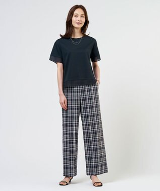 J.PRESS LADIES リネンレーヨン 柄 ワイドパンツ 【WEB限定】ネイビーチェック系
