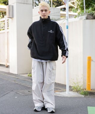 WEGO フリース ワンポイントハーフZIPプルオーバー ブラック