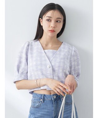 earth music&ecology ＳＥＴ２点　カットソーツィードアンサンブル Light Purple