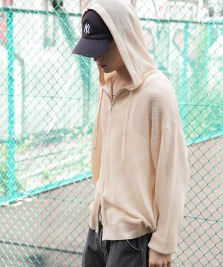 WEGO 【ユニセックス着用ITEM】メッシュニットZIPパーカー ホワイトアイボリー