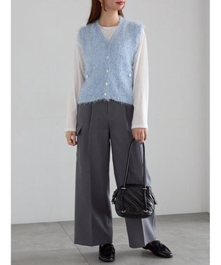 Te chichi 金釦ポケットシャギーニットベスト ブルー