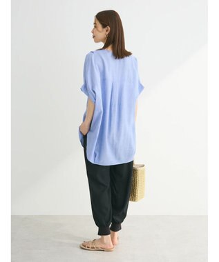 Green Parks リネンレーヨン前立てブラウス Sax