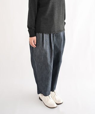 muuc 〈国産デニム〉〈吸水速乾・UVカット機能〉ウエストゴム有り デニム生地のイージーパンツ ブルーネイビー