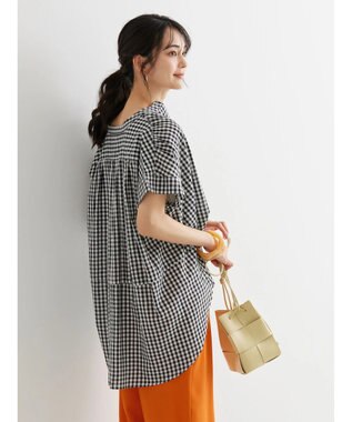 AMERICAN HOLIC フレンチスリーブバック切替シャツ Check Black