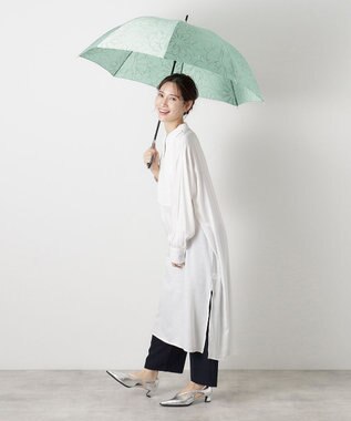 MOONBAT 【新色追加/耐風】ランバン オン ブルー 長傘 フラワー柄サテンジャガードプリント ミントグリーン