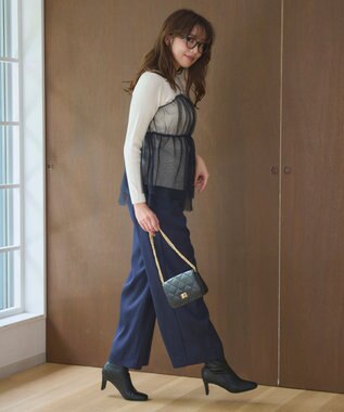 Feroux 【洗える】チュールコンビ プルオーバーニット アイボリー系