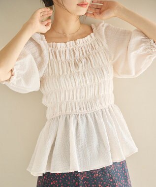 #Newans 2WAYシャーリングペプラムブラウス オフ