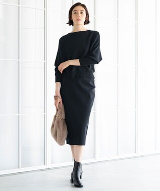 自由区 【洗える/セット可】レーヨンストレッチ ドルマンスリーブニット ブラック系